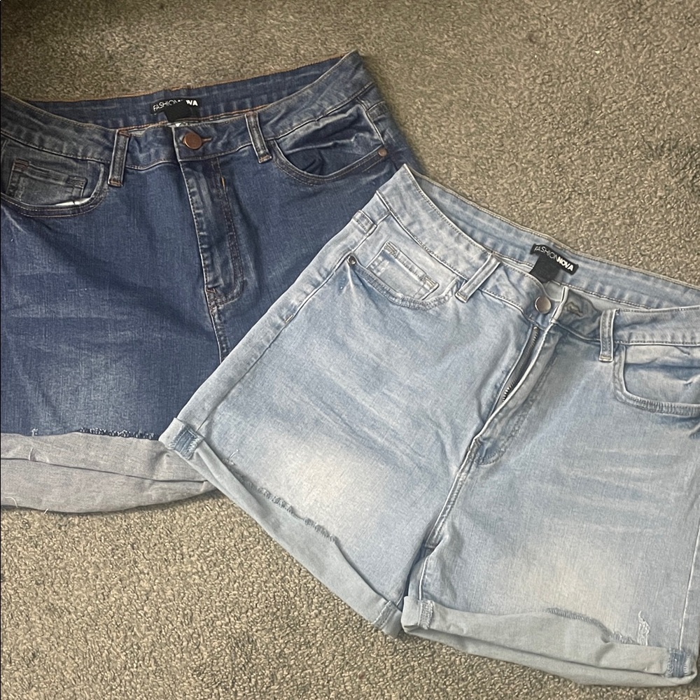 Fashion Nova Dark and Light Blue Jean Shorts